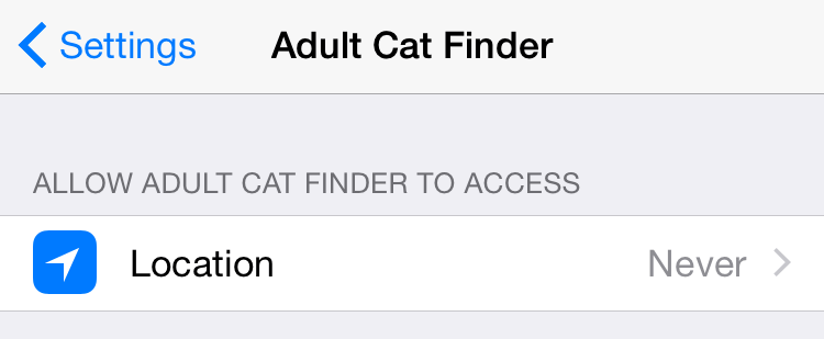 Core Location Settings Location Never